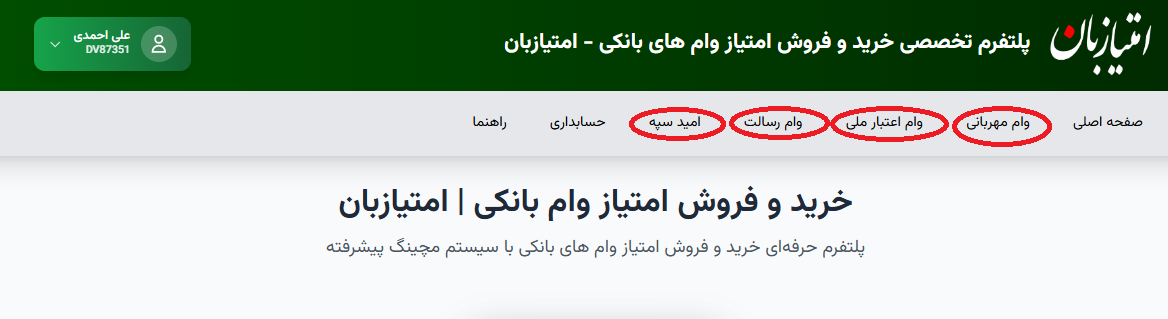 صفحه خرید و فروش امتیاز وام